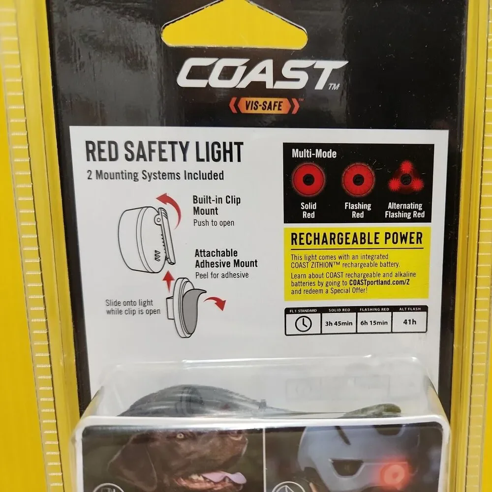 Coast SL1R USB Rechargeable Safety Clip red Light Multi-Mode 4 Dog Collar Helmet